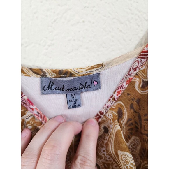 Mod Modele Womens M Red Tan Paisley Sleeveless Boho Midi Dress - Picture 6 of 8